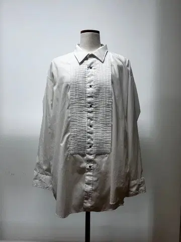 70s after Six 리브 프론트 플리츠 드레스 셔츠 화이트