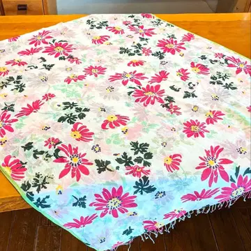 [컨디션 최상] 꽃무늬 대형 스톨 얇은 코튼 100%