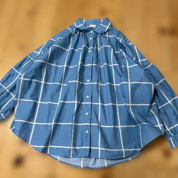 뷔르데사봉 bulle de savon 파랑 체크 푹신한 긴팔 셔츠 프리