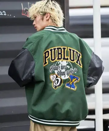 [ 새상품급 ] PUBLUX 와펜 바시티 자켓 인조 가죽 M 사이즈