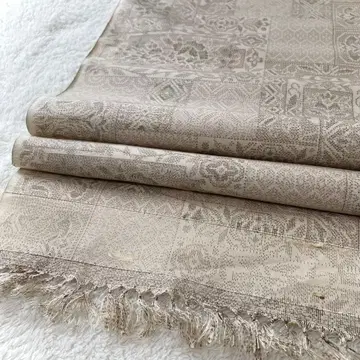 도카마치 명주 옷감 순수 실크 중고품 베이지 꽃+덩굴 패턴 pt018