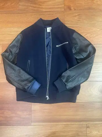 코엔 천연 가죽 바시티 자켓 네이비 S 사이즈