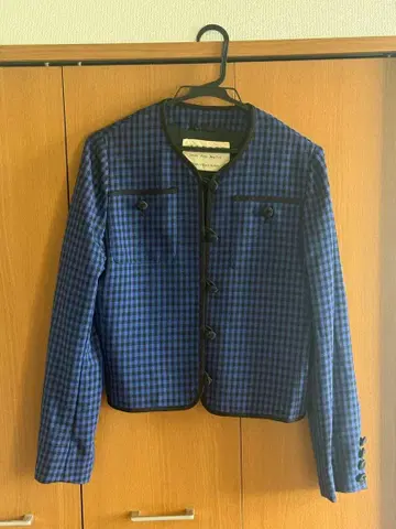 레트로 영국제 JAEGER 깅엄 체크 노카라 자켓