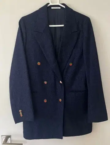 네이비 트위드 더블 브레스트 테일러드 자켓