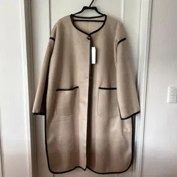 베이지 롱 코트 포켓 부착