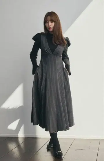 Striped Jumper Skirt color : rich gray