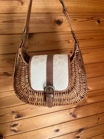 라탄과 가죽 플랩 바스켓백 빈티지 앤티크 구제 의류