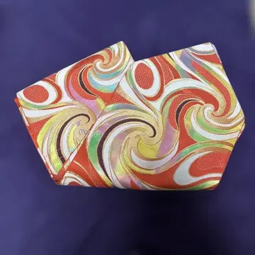 미사용 나고야 오비 츠즈레 오비 오렌지 시침질 그대로 핸드메이드용으로도