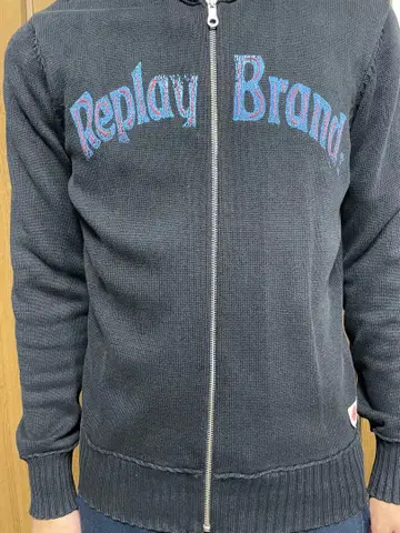 Replay 다크 그레이 집업 니트 점퍼