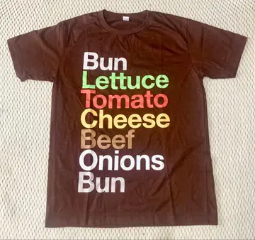 햄버거 식재료 프린트 T셔츠 M 재미있는 디자인 브라운