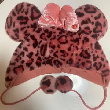 디즈니 레오파드 무늬 귀 달린 핑크 모자