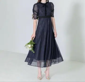 허리 마크 퍼프 슬리브 전체 레이스 롱 드레스 원피스