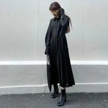 마메 쿠로구치 원피스 드레스 자카드 플리츠