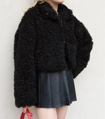 푸들 보아 루즈 실루엣 더블 지퍼 숏 기장 블루종