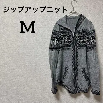 1점 노르딕 무늬 [ M ] 집업 니트 그레이 계열 북미풍 후드 부착