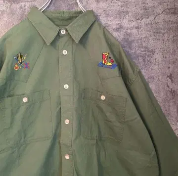 컬러풀 자수 긴팔 셔츠 워크 셔츠 웨스턴 부츠 캑터스