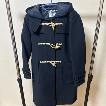 네이비 더플 코트 울 혼방 후드 부착