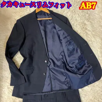 새상품급 타카큐 슬림핏 네이비 체크 비즈니스 정장 AB7