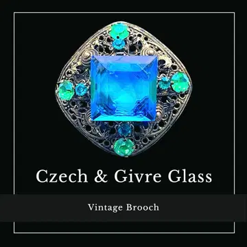 레어 디자인 체코슬로바키아 빅 스퀘어 투톤 유리 브로치