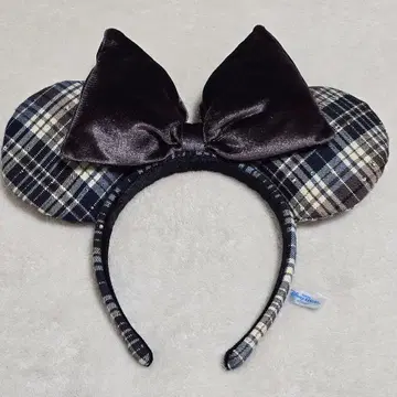디즈니 체크 무늬 브라운 머리띠
