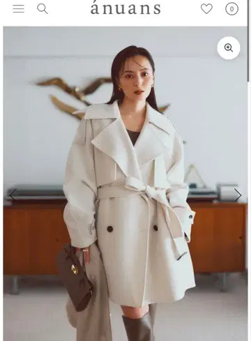 택 포함 새상품 anuans 리버 울 미들 트렌치코트 ECRU