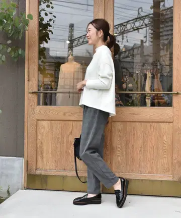 속기모 체크 무늬 테이퍼드 팬츠