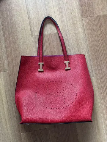 가죽 토트백 빨간색 핑크 안쪽