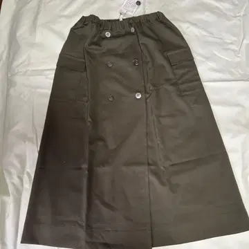 카키 더블 버튼 롱 스커트