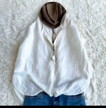 [새상품급] 저널 스탠다드 레이온 린넨 노카라 블라우스 프리 화이트