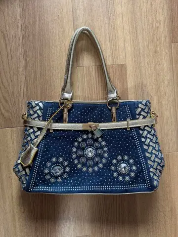 장식 네이비 뜨개질 백