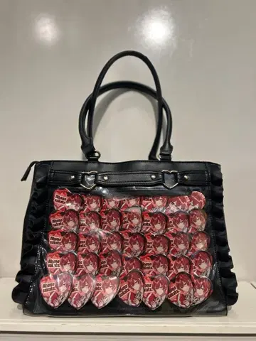 하트 버클 인조 가죽 프릴 토트백 자카마트