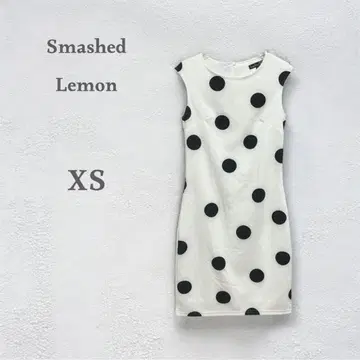 슬리브리스 원피스 도트 무늬 플레어 와플 화이트 스매쉬드 레몬