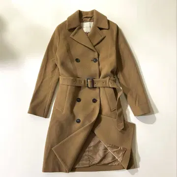 고급 매킨토시 울 더블 브레스트 코트 카멜 베이지