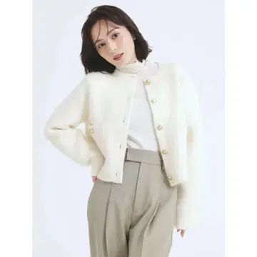 Anuans 아뉴앙스 라쿤 블렌드 노카라 니트 자켓