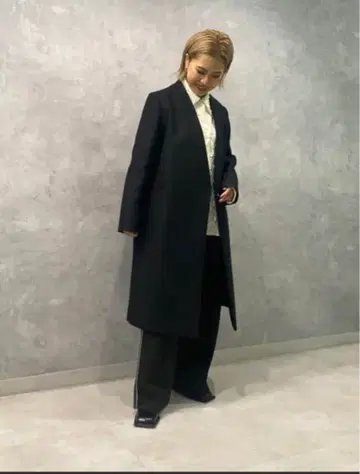 노카라 블랙 롱 코트