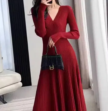 깔끔한 리브 V넥 원피스