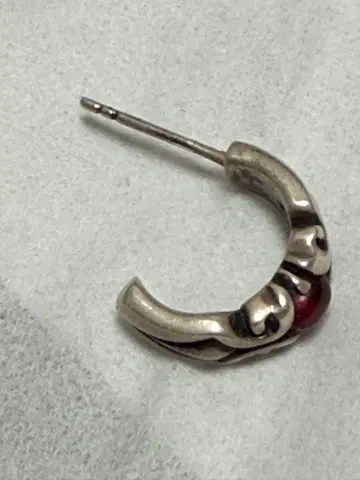 핑크 스톤 한쪽 귀걸이 후프 실버 925 빈티지