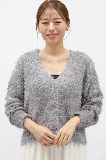 미사용 택 포함 라메 니트 V넥 가디건