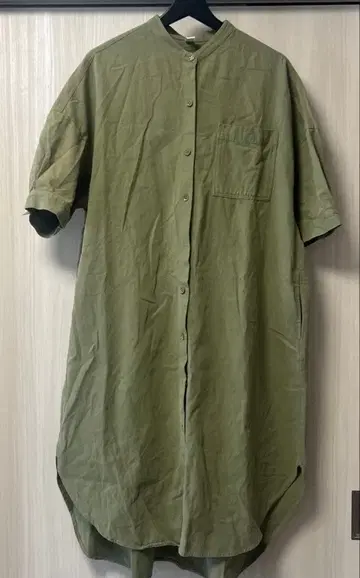 ear 올리브 반팔 셔츠 원피스