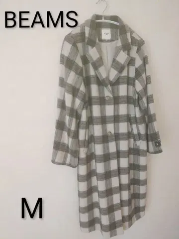 BEAMS HEART 체크 무늬 롱 코트 M 사이즈