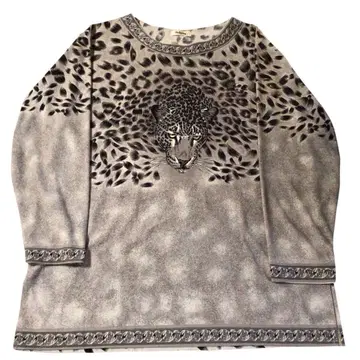 Y2K 헤이세이 갸루 애니멀 레오파드 무늬 티셔츠 그레이 L