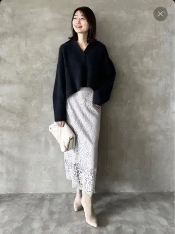 [ 새상품급 ] NOBLE 리버 레이스 I 라인 스커트 34 사이즈