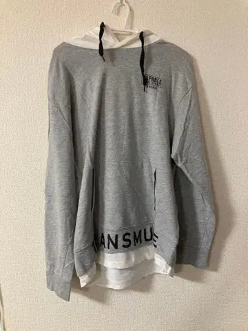 그레이 후드 부착 레이어드 후드티