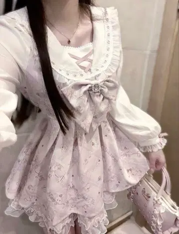 LIZLISA Sewing Bear 패턴 셋업 핑크