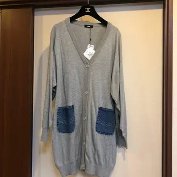 그레이 니트 가디건 데님 포켓 부착 프리 사이즈