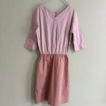 LANDYMADE 베이지 브라운 7부 소매 원피스