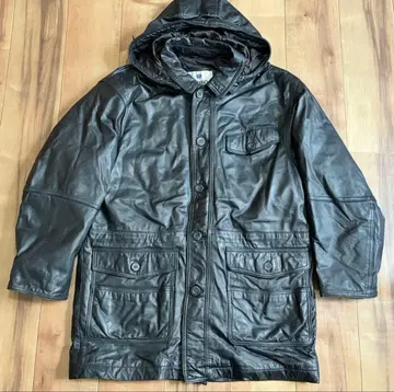 빈티지 ROBO 후드 부착 가죽 코트 80s90s