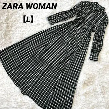 자라 우먼 [ L ] 그린 컬러 체크 롱 원피스