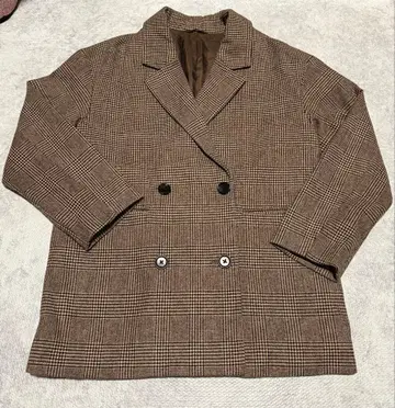 브라운 체크 더블 브레스트 자켓