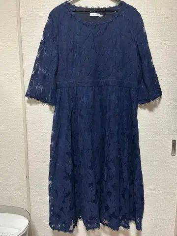 OsyareiSm 빅 사이즈 5L 네이비 꽃무늬 레이스 원피스 6847